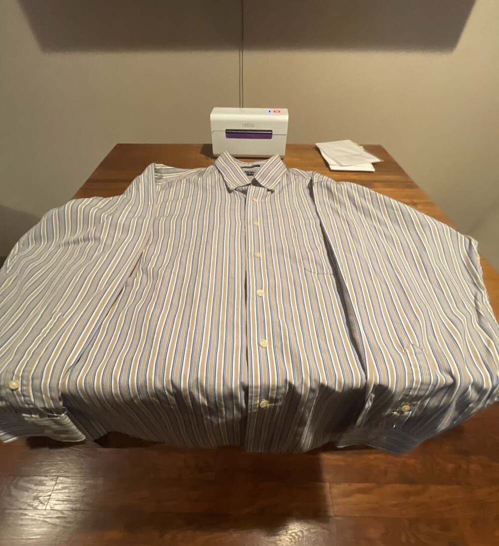 Chaps Striped Long Sleeve Dress Shirt Size 16-16.5 34/35 Large Tan Blue